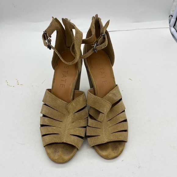 1. State Women’s Nallay Tan Genuine Suede Block Heel Ankle Strap Sandal Heels - Picture 11 of 14